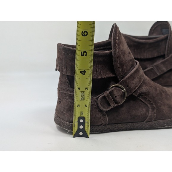 UGG Australia Women's Amely Suede Ankle Boots size 9 Fringe Trim Chocolate Brown - Picture 2 of 9